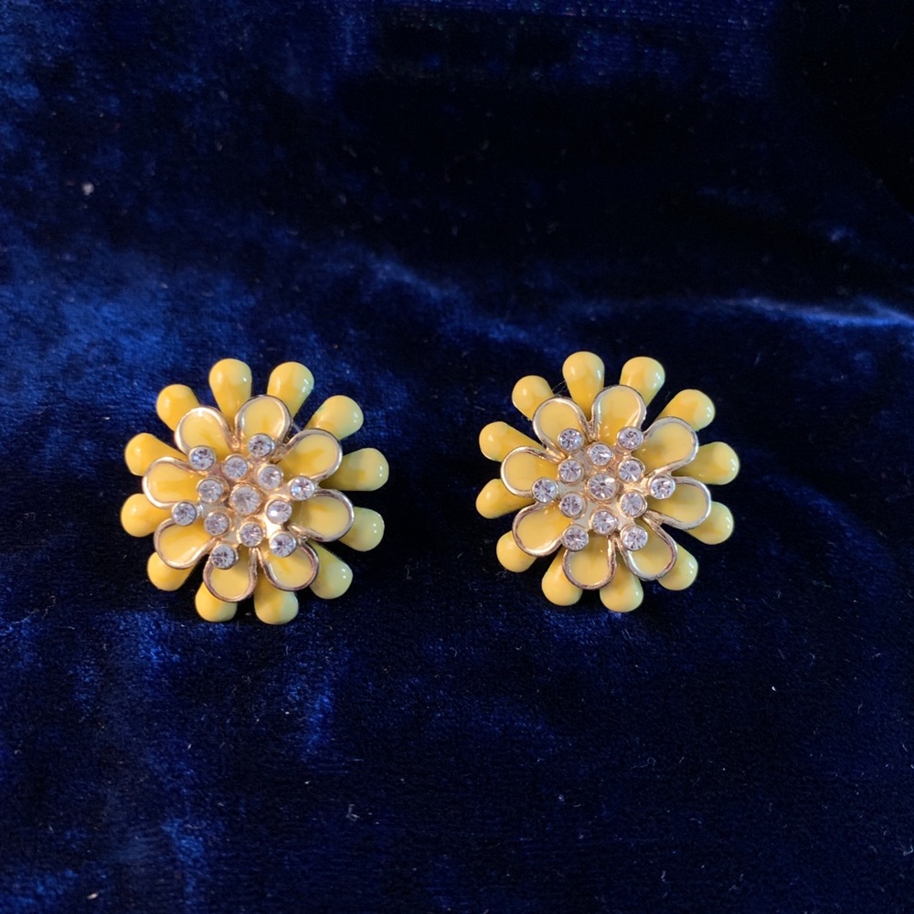 Vintage Earrings Yellow w Rhinestone Accents Summertime